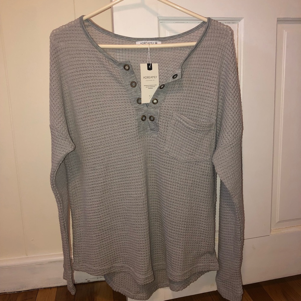 Grey lightweight waffle sweater